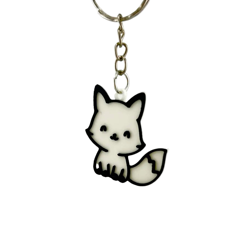 Breloc drăguț cu vulpe, accesoriu ideal pentru rucsac sau chei, alb - negru
