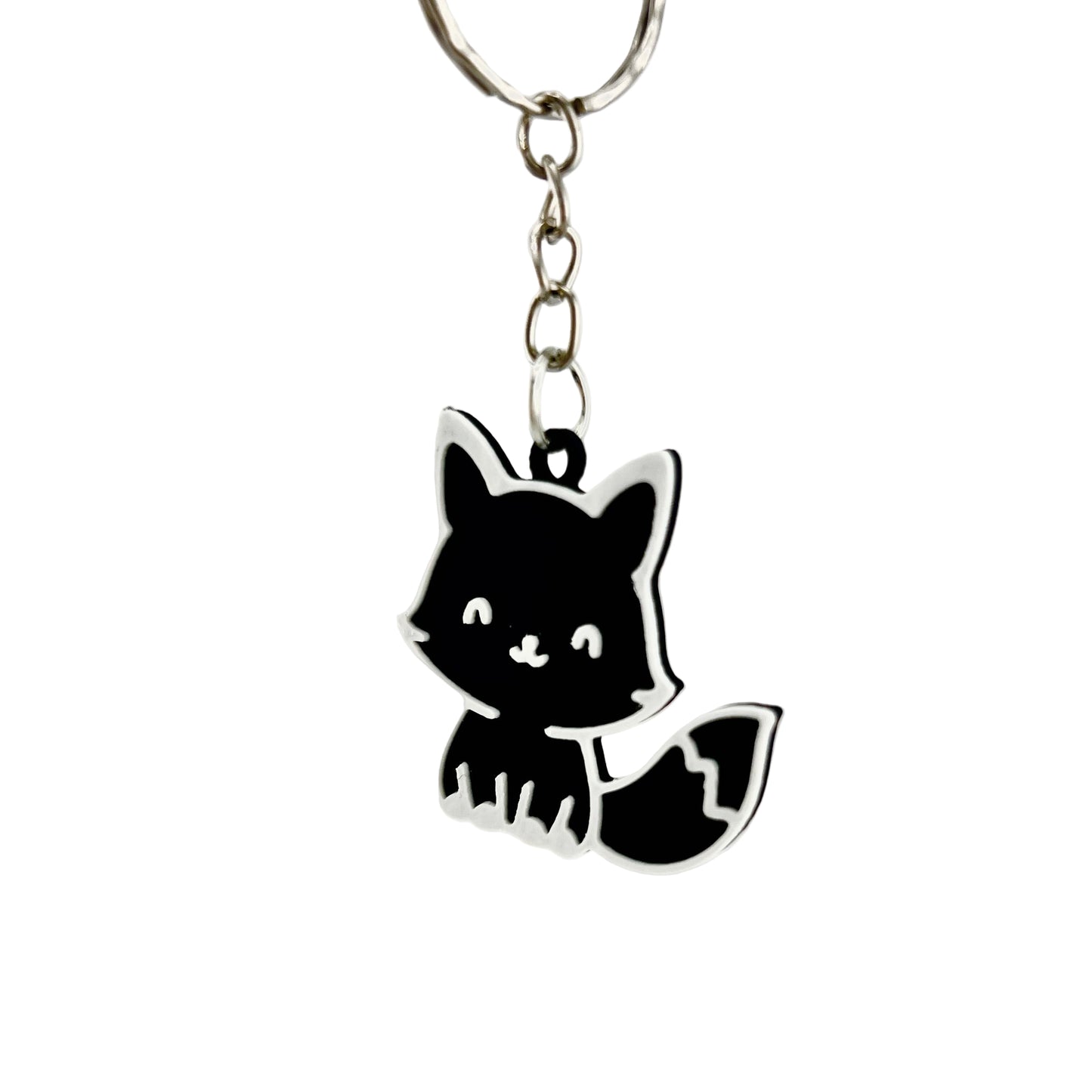 Breloc drăguț cu vulpe, accesoriu ideal pentru rucsac sau chei, negru - alb 