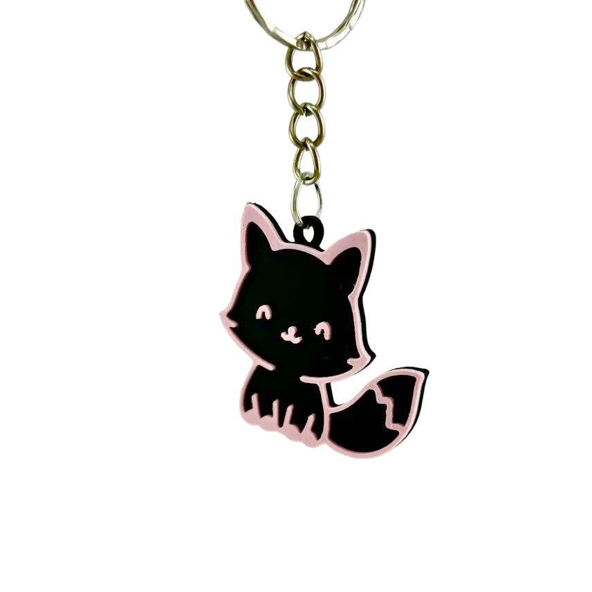 Breloc drăguț cu vulpe, accesoriu ideal pentru rucsac sau chei, negru - roz